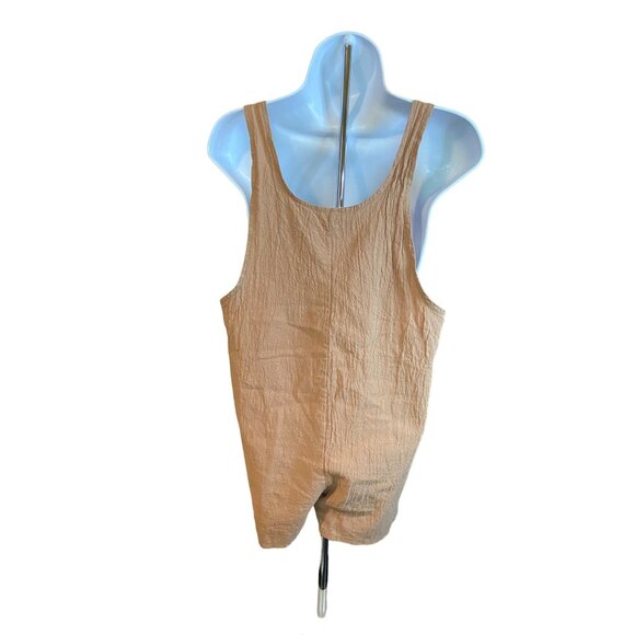 Womens Sleeveless Romper Large Tan Tied Bow Straps Button Accents Minimalist Y2K - Picture 3 of 8